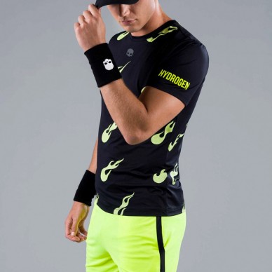 Camiseta Hydrogen Flames Tech Tee negra amarilla fluor