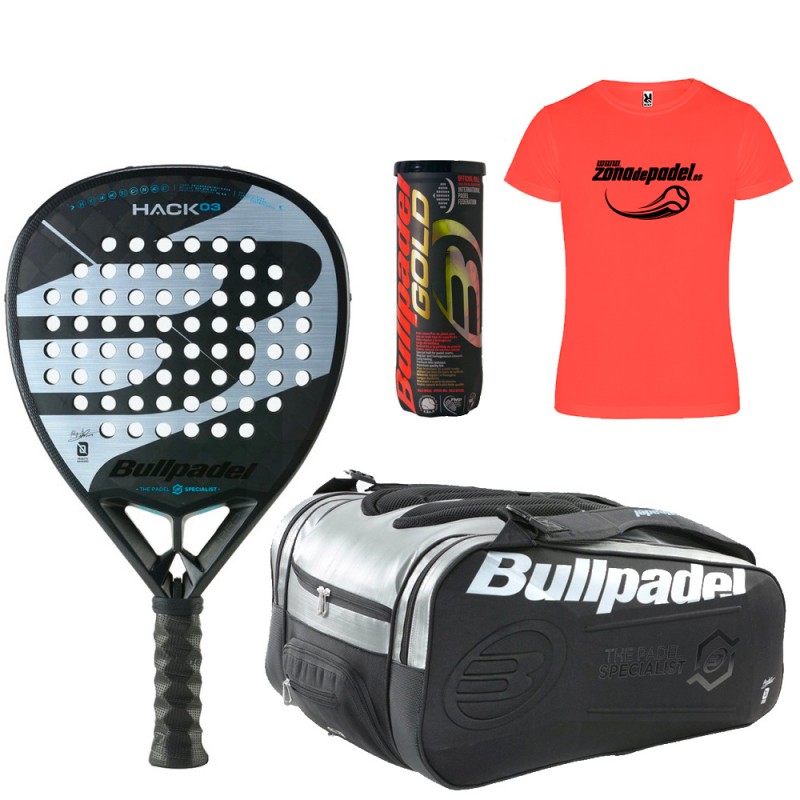 Pack Bullpadel Hack 03 2023 + Paletero + Pelotas + Camiseta