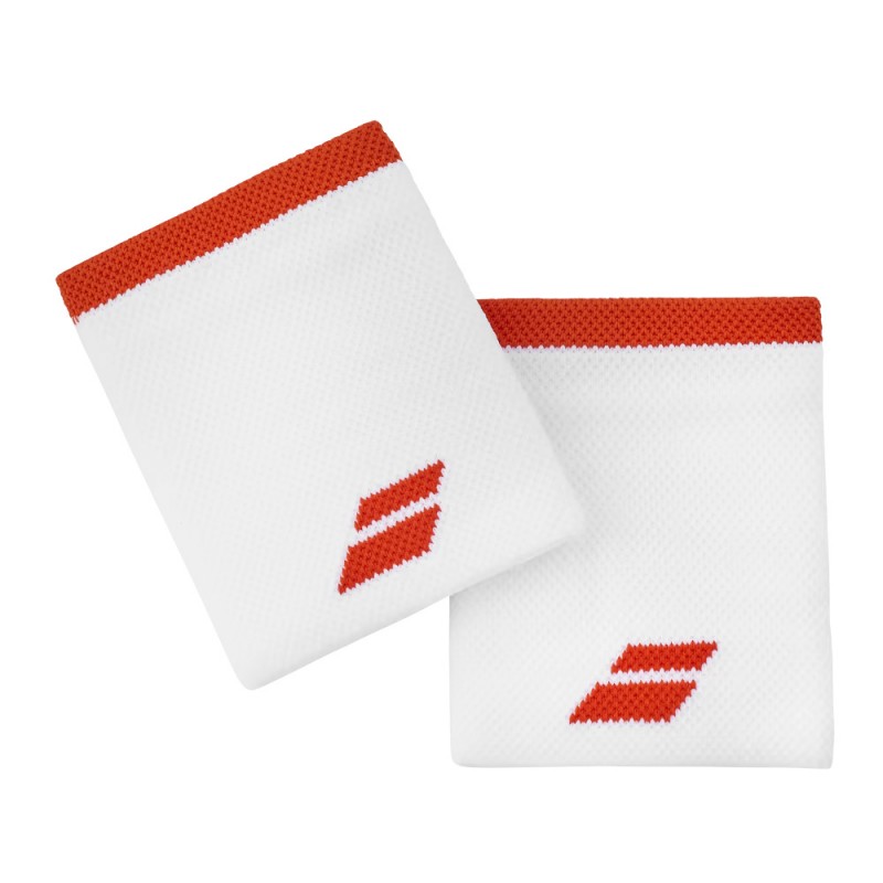Muñequeras Babolat Logo Jumbo blancas rojas Muñequeras Babolat Logo Jumbo blancas rojas