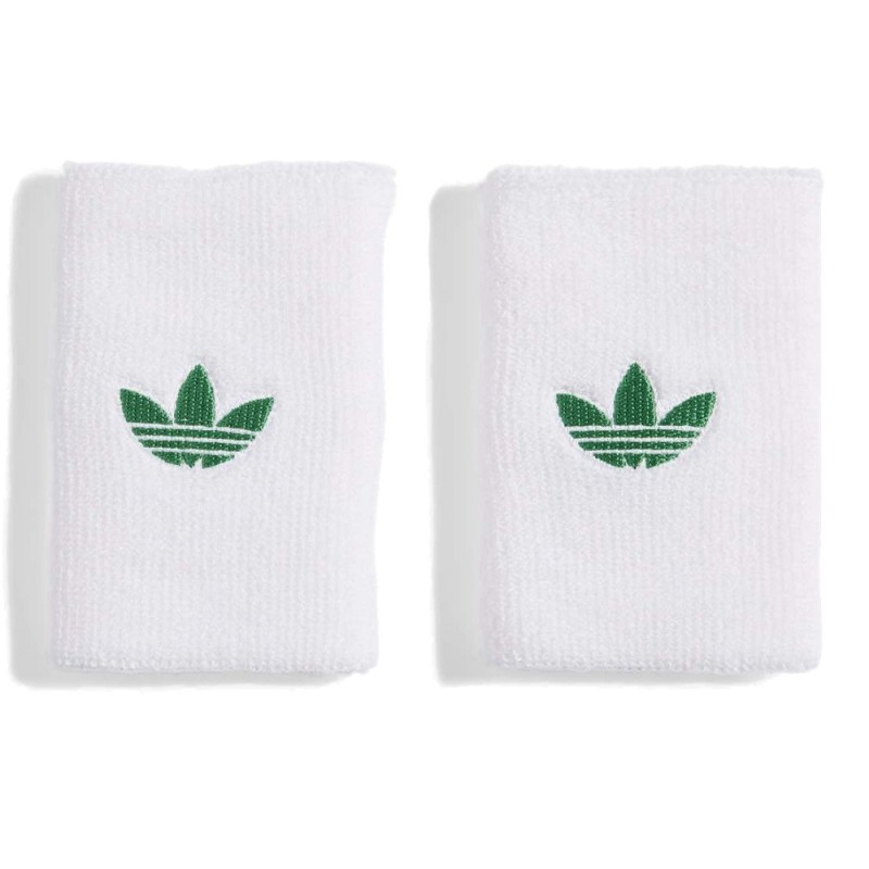 Muñequeras Adidas Originals L blancas logo verde