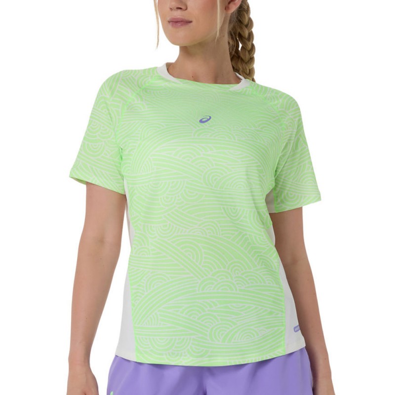 Camiseta Asics Court All Over Print SS Top verde blanca
