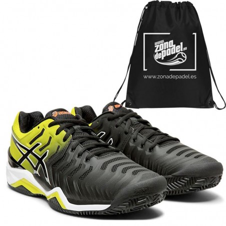 zapatillas Asics Gel Resolution 7 Negras y Amarillas Zona de Padel