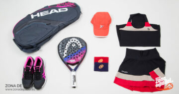 Conjunto para jugadora de pádel en negro y rojo de la marca Emwey