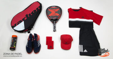 Look de Adidas para pádel donde predomina el rojo y el negro